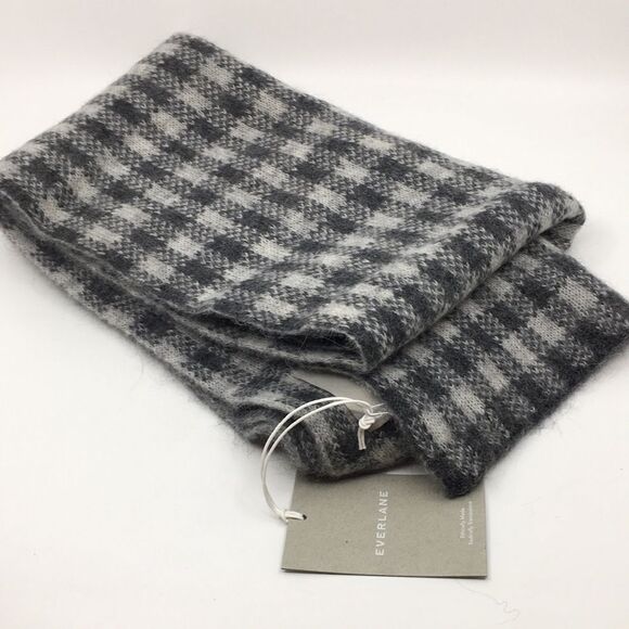 NWT Everlane Unisex The Alpaca Patterned Scarf Gray Buffalo Check One Size - Picture 7 of 12